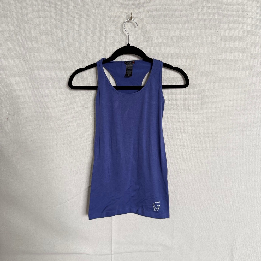 G by Guess Women Blue Racerback Tank Top Rhinestone Logo XS S R13F0301006
